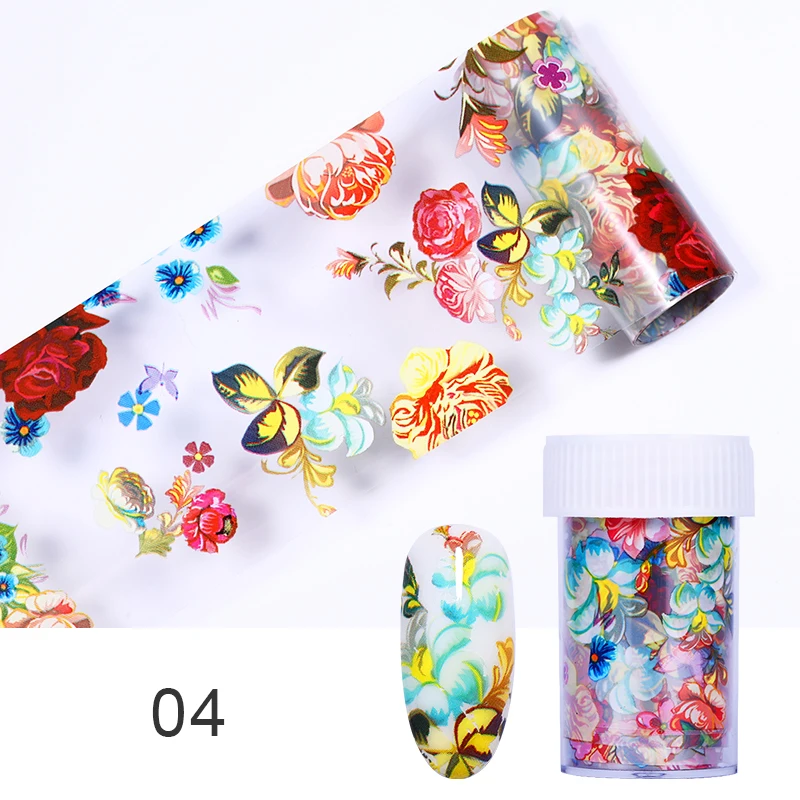 1 рулон 4*100 см голографические цветы изображения Фольга для ногтей Стикеры для ногтей цветные наклейки для украшения ногтей DIY