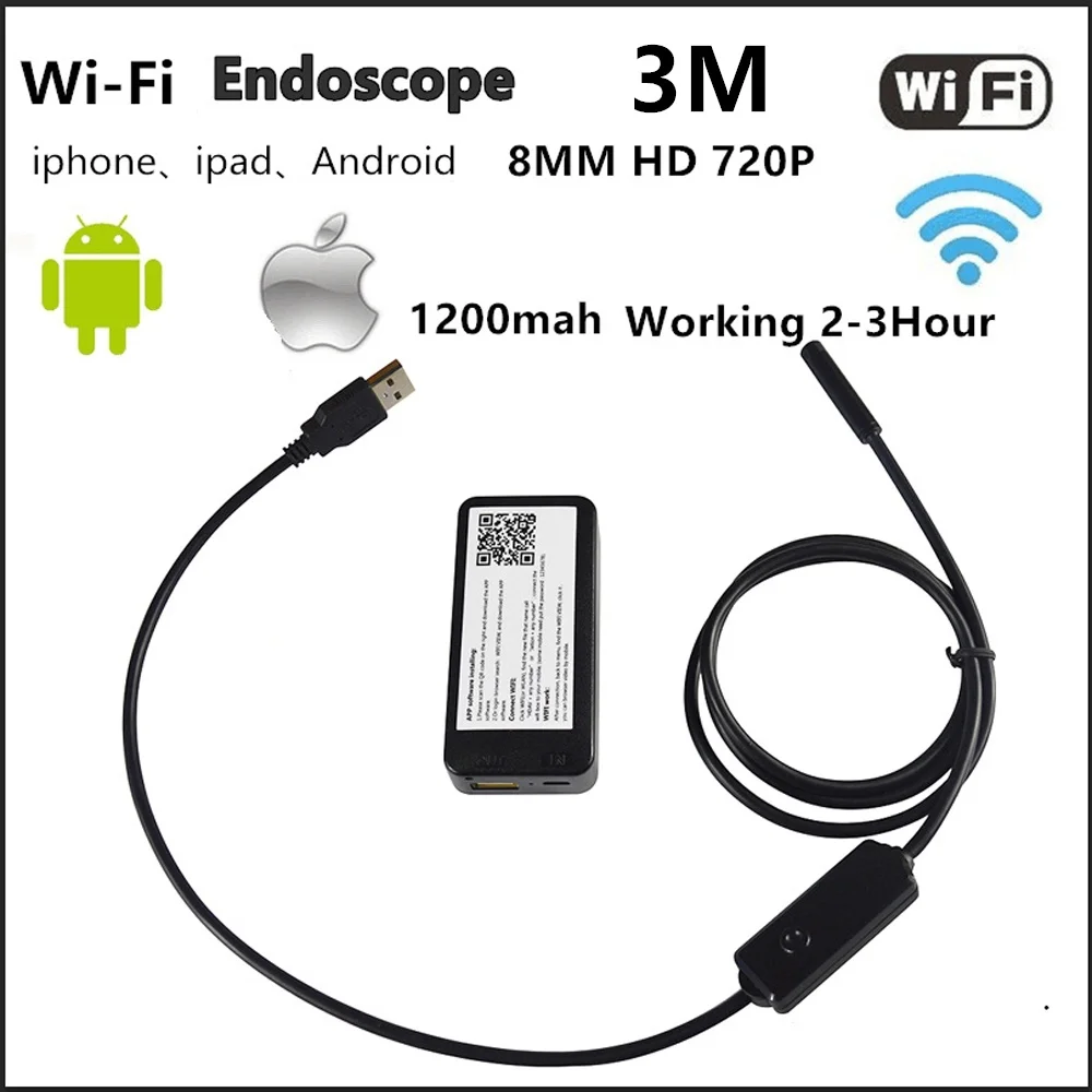 Wireless WiFi Endoscope iPhone 8mm Len 6 LED Waterproof Borescope HD 720P Inspection Video