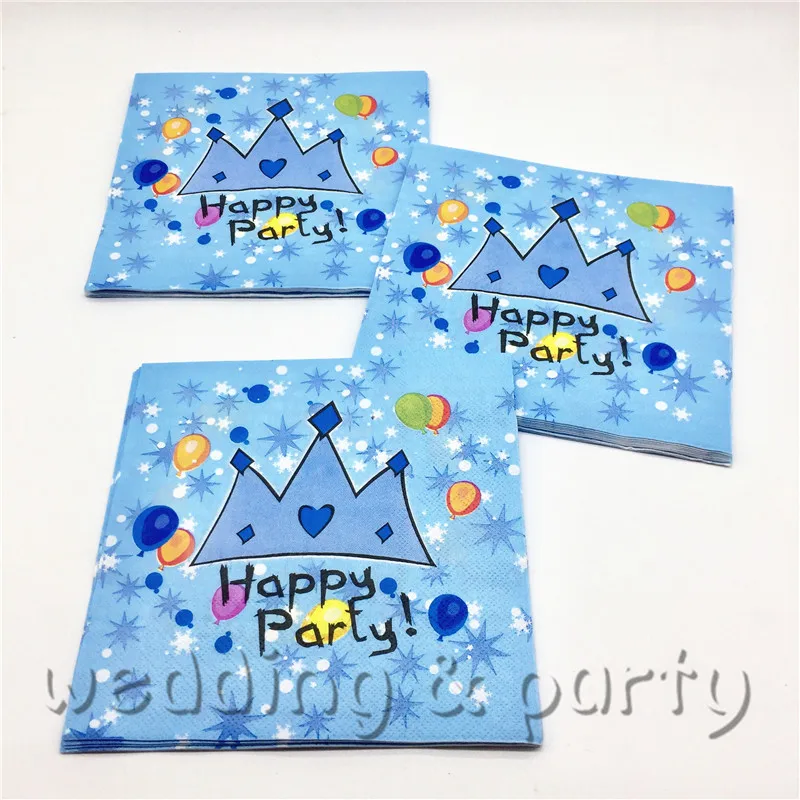 

20Pcs\lot Blue Crown Cartoon Theme Baby Shower Kids Favors Decoration Happy Paper Disposable Napkins Birthday Party Supplies