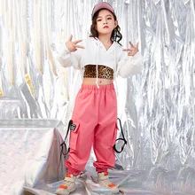 Костюм в стиле хип-хоп жилет с леопардовым принтом для девочек белая сетчатая рубашка с капюшоном, брюки детские танцевальные костюмы в стиле джаз уличный комплект для выступлений DN2776