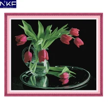 NKF Тюльпан Цветок Стиль Полное Кружево авторской работы быстро и легко схемы для вышивки крестом свадебные наборы вышивки для украшения дома