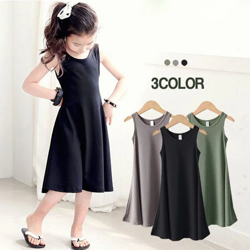 

Children Girls' Clothing Black Girls Dress Summer Casual Kids Vest Dresses for Teenage Girls 4-15Y RT453