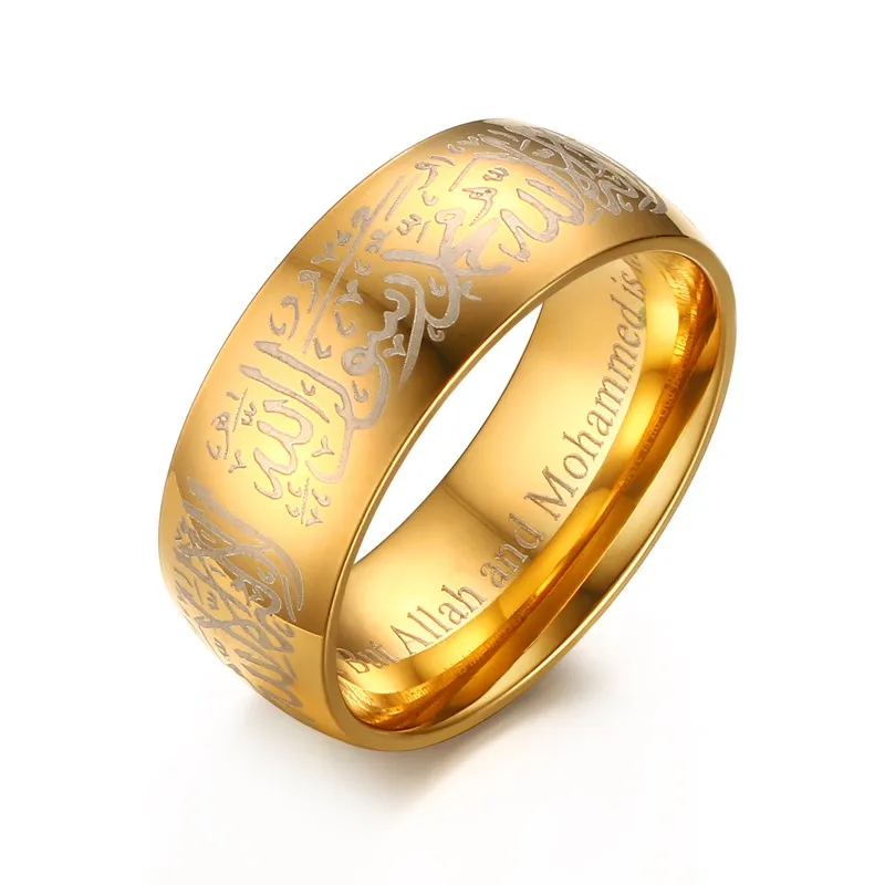 True Religious Mens Rings Gold Tone Islamic Muslim Jewelry Arabic