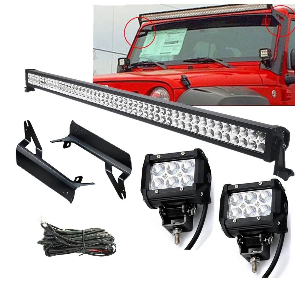 

52 inch 300W LED Work Light Bar + 4" 18W Led Fog Light+TJ Windshield Mounting Brackets Kit For Jeep Wrangler TJ 1999-2006