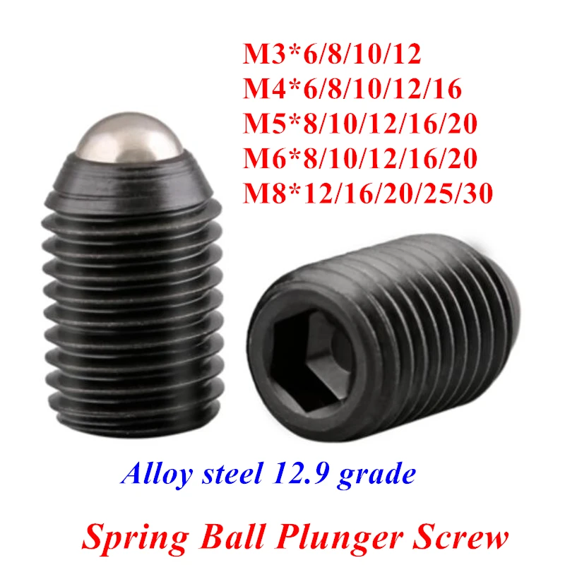 

10pcs M3 M4 M5 M6 M8 Hex Socket Spring Ball Plunger Set Screw Alloy steel 12.9 grade wave beads positioning marbles tight screws
