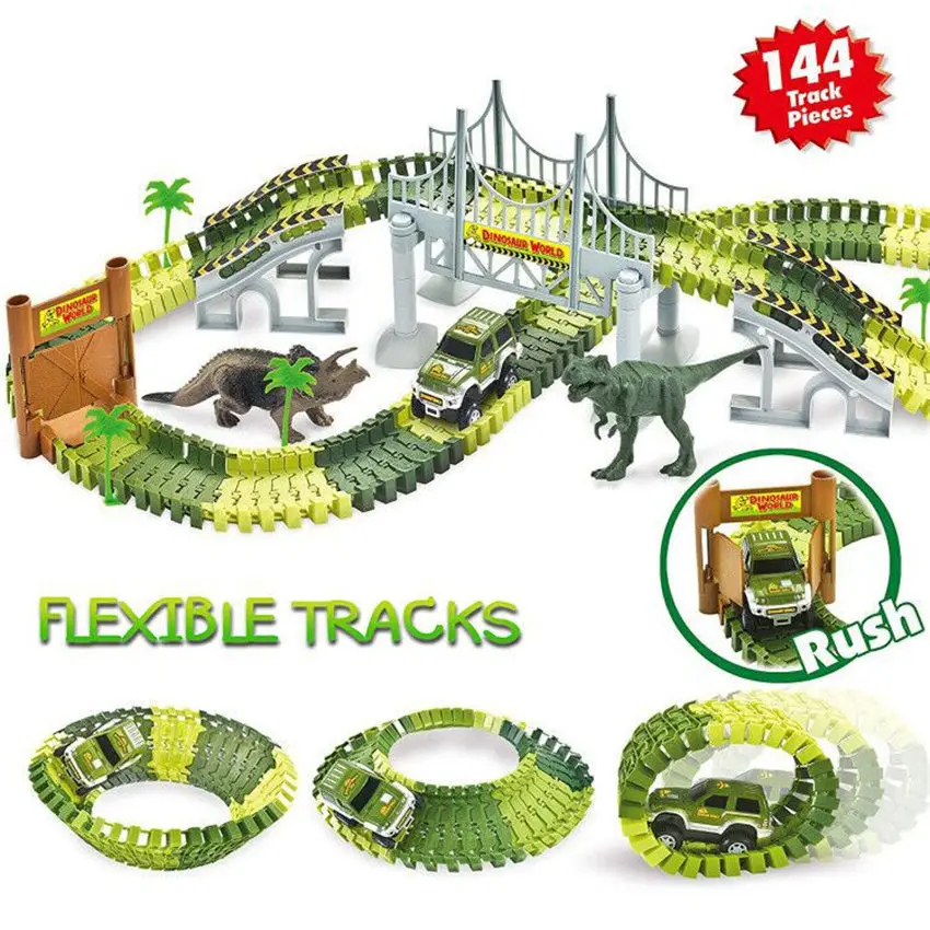 New Magical Dinosaur World Race Track Easy to Assemble Dinosaur World Car and Track, Create A Road Across The Jurassic World