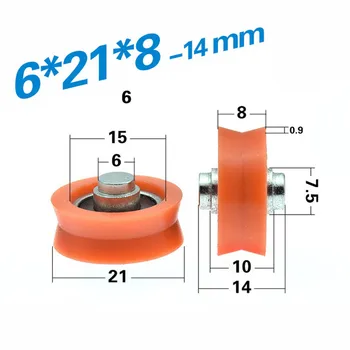 

[U0621-8] 10PCS/LOT glass fiber orange Nylon PA coated with shaft U groove elevator door window sliding bearing pulley 0621U