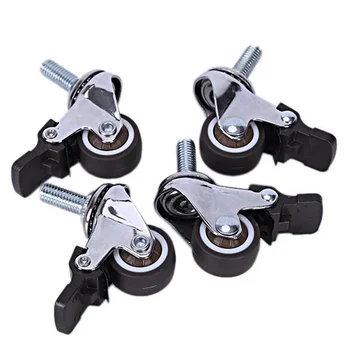 

HOT 4Pcs Mini Small Casters 1 Inch M8X15Mm Tpe Silent Wheels With Brake Universal Casters Wheel For Furniture Bookcase Drawer