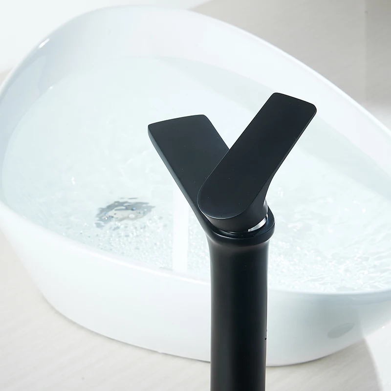 Modern Bathroom High Basin Faucet Black Oil Rubbed Single Handle Deck Mounted Faucet Hot And Cold Water Mixer Sink Tap 88311A