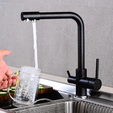 Стиль, черный кухонный кран Purifica с фильтрованной водой, Прямоугольный двойной Носик, кухонный кран, Бронзовый Смеситель для раковины
