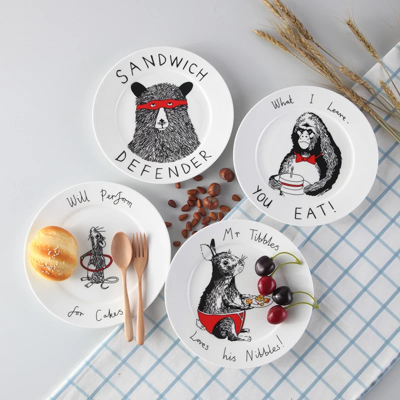 Top Cartoon Animal Bone China Cake Dishes And Plates Porcelain Pastry Fruit Tray Ceramic Tableware For