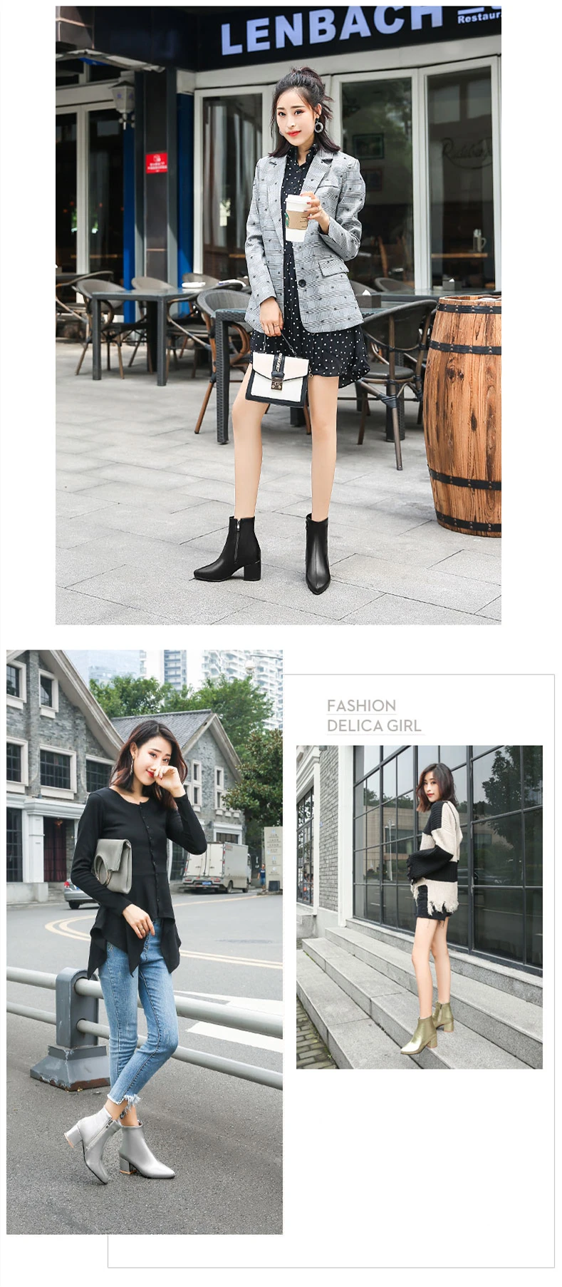 RQFF Brand Winter Boots Women With Box Big size 34-43 Shoes Woman 6CM Heel Ankle Boot Female Footwear Gold Leather Ladies Shoe