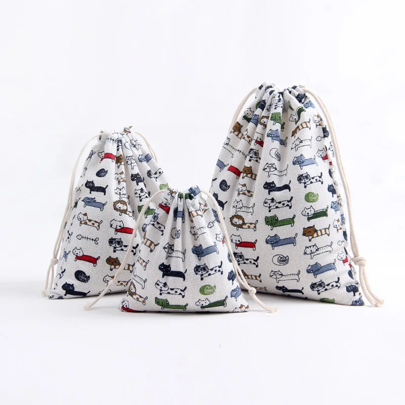 YILE 1pc Handmade Cotton Linen Drawstring Party Gift Bag Multi-purpose Pouch Print Fish Bone Cat 8129f YILE 1pc Handmade Cotton Linen Drawstring Party Gift Bag Multi-purpose Pouch Print Fish Bone Cat 8129f