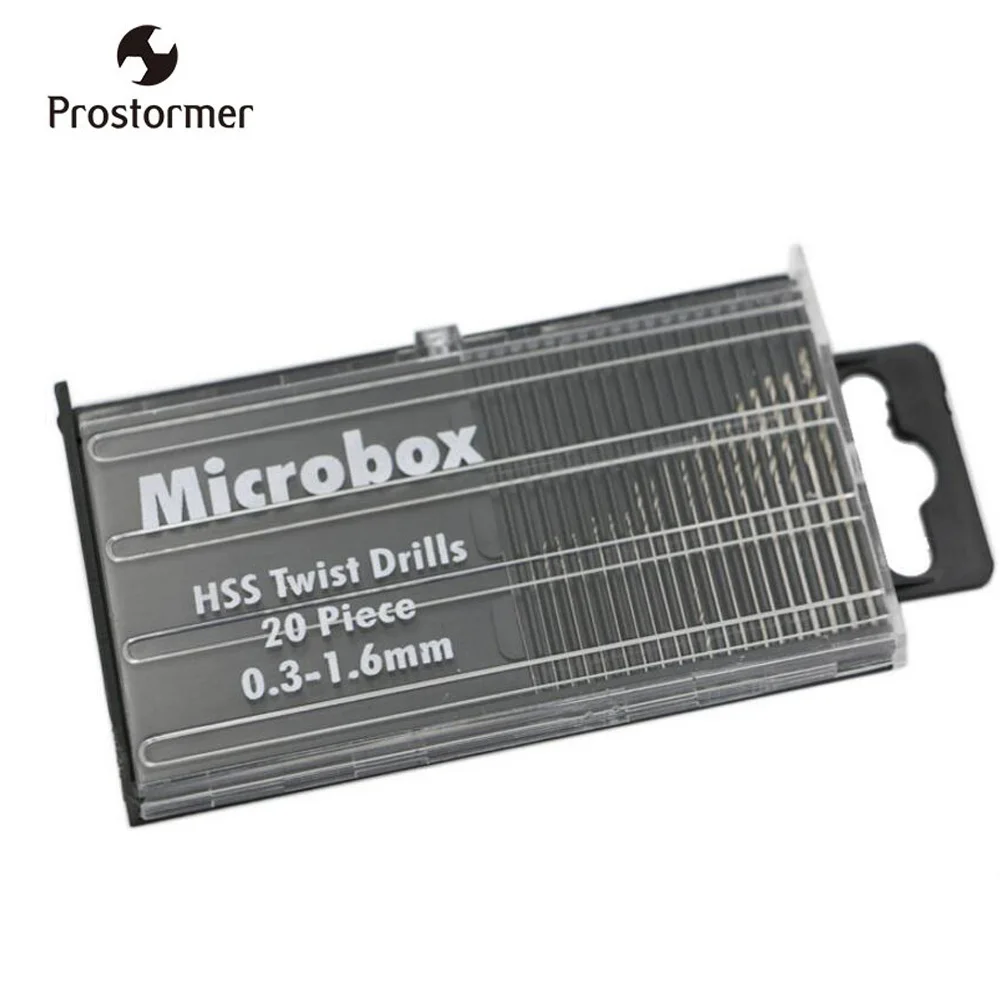 

Prostormer 20PC HSS Drill Bit for Metal Titanium Coated Twist Drill Set with 1/4" Hex Shank 0.3-1.6mm Twist Drill Bits