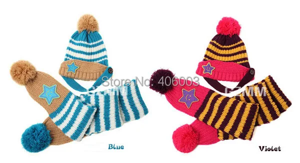 

Children cap and scarf set beanies five-star two piece suit Hat Beret baby winter hats boys 2014 wholesale