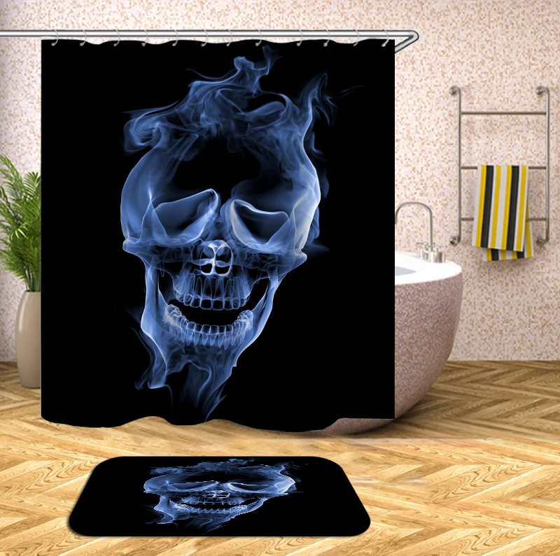

Fire Skull Shower Curtain Black Waterproof Bath Curtains for Bathroom Polyester fabric Bathroom Barrier curtain 12pcs Hooks
