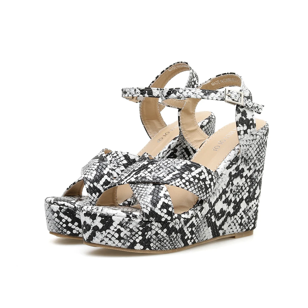 

Leopard Snakeskin Women Wedges Shoes 2019 Summer Wedge Sandalias Sandals Femino High Heels Peep Toe Gladiator Platform shoes