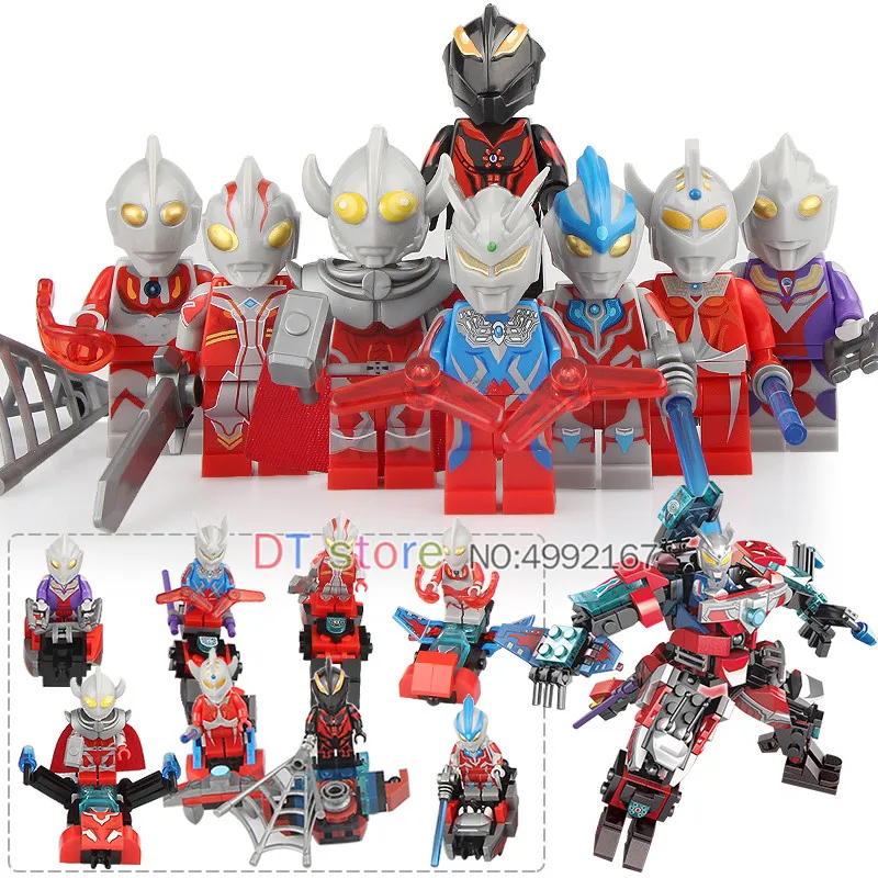 

80PCS/LOT 8 in 1 UItraman Action Figures Jack Ace Taro Leo UItra Seven Model Building Block Bricks Toys For Children Gift SY1111