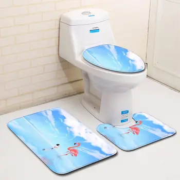 

3Pcs/set Flamingo print Bathroom Mat Set Anti-Slip Kitchen Bath Mat Carpet Bathroom toilet Rug Washable Tapete Banheiro