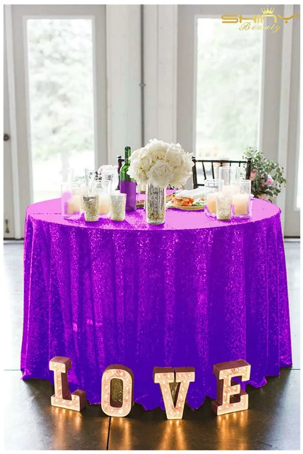 132in круглые цвета шампанского Румяна блесток скатерть Champange Свадебная скатерть вечерние Банкетная скатерть-(330 см круглая)-y - Цвет: purple
