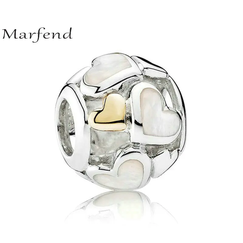 

Marfend Fashion Silver 925 Bright Heart Shell Love Heart 14K Gold Charm Charms Beads Fit Original Charms Bracelet DIY Jewelry