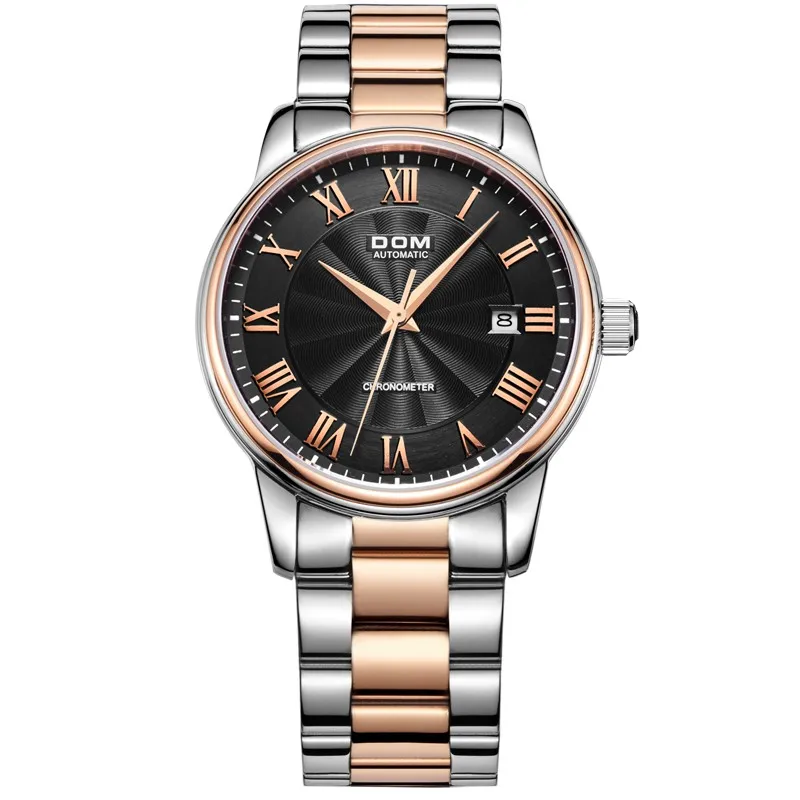 DOM мужские часы Топ бренд класса люкс водонепроницаемые механические часы нержавеющая сталь сапфировое стекло Автоматическая Дата Reloj Hombre M-8040 - Цвет: M 8040G 1M2