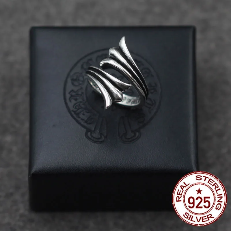 

s925 sterling silver men's ring jewelry vintage personality flower end cross ring punk style couple open ring send lover's gift