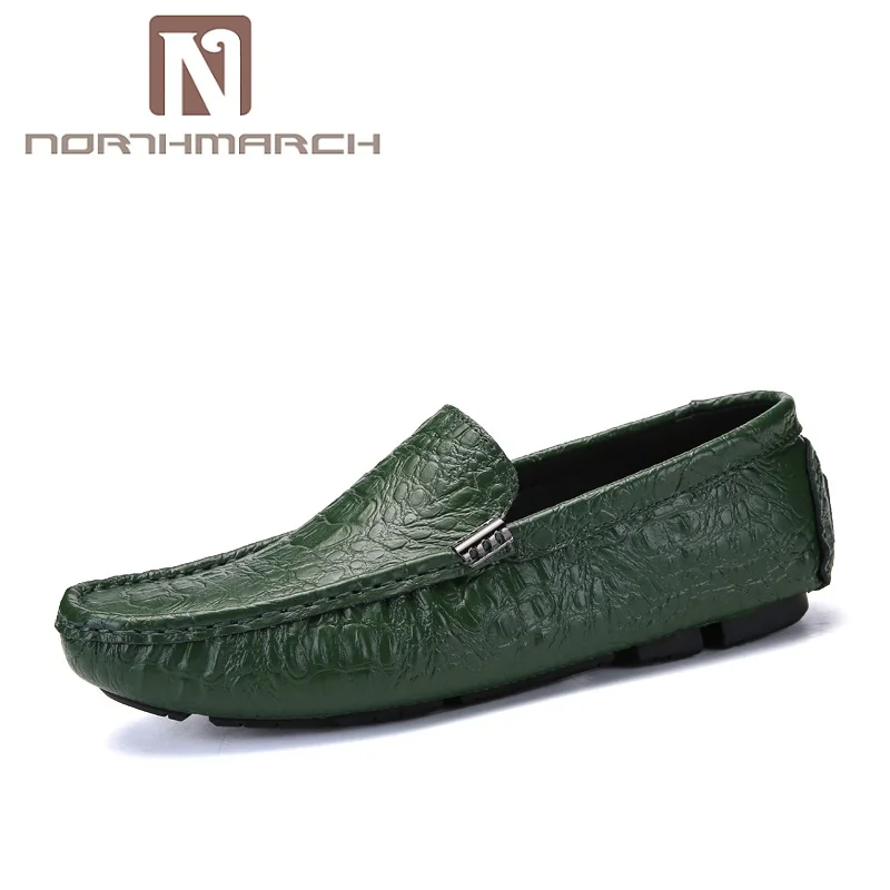 NORTHMARCH/Мужская обувь; Роскошные брендовые слипоны; мужские лоферы; мокасины; Мужская дышащая мужская обувь; повседневная обувь; chaussure homme Cuir - Цвет: Зеленый
