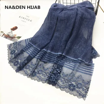 

Fashion solid plain luxury viscose two sides flower lace elegant women scarf foulard shawls muslim hijab wraps bandana 10pcs