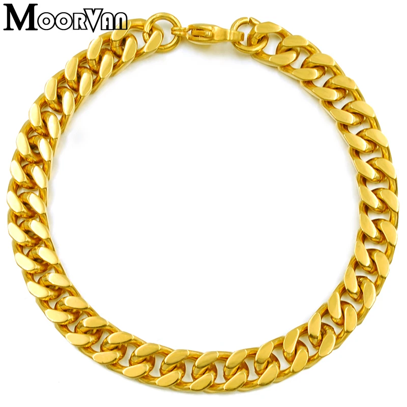 

Браслет Moorvan из кубинской панцирной цепи, мужские ювелирные украшения из нержавеющей стали, золотого цвета, 22,5 см х 8 мм, VB722