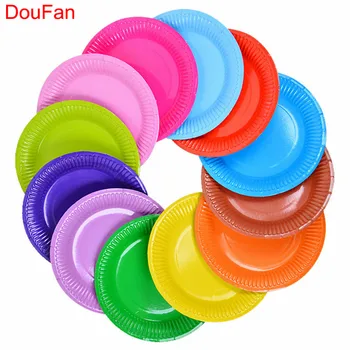 

DouFan 10pcs 7inch Disposable Plates Solid Rainbow Color Disposable Tableware Happy Birthday Party Supplies Wedding Decoration