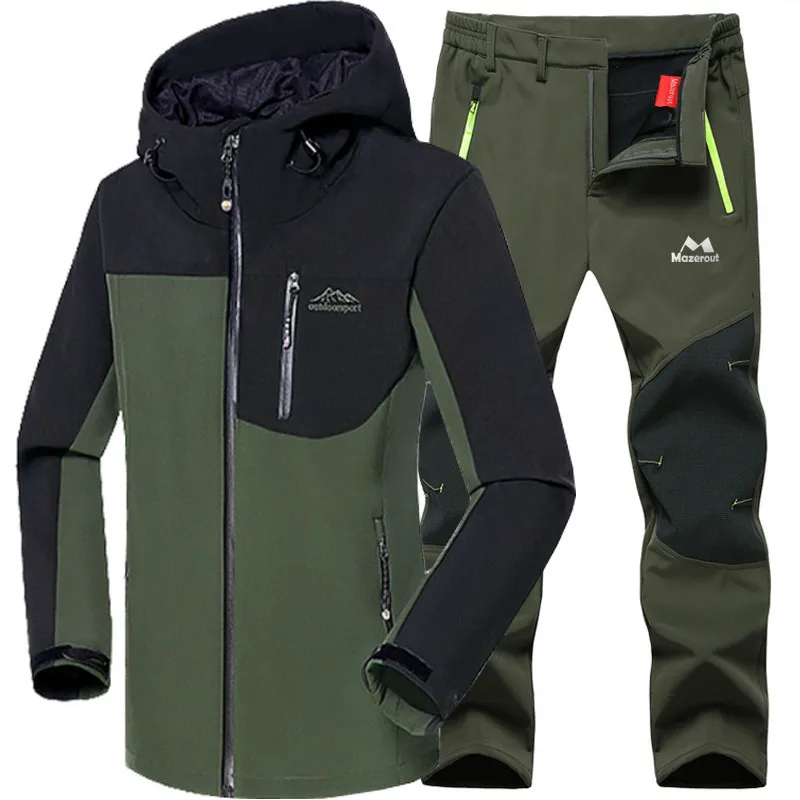 

Man Winter Waterproof Fishing Skiing Warm Softshell Fleece Hiking Outdoor Trekking Camping Jacket Set + Pants 5XL S3