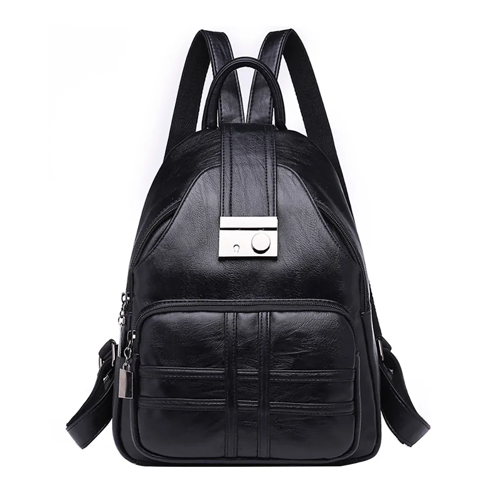Корейский стиль, женский рюкзак, для отдыха, простой, Повседневный, из мягкой кожи, на молнии, с застежкой, Противоугонный, маленький дорожный рюкзак, mochila feminina@ C2 - Цвет: Black