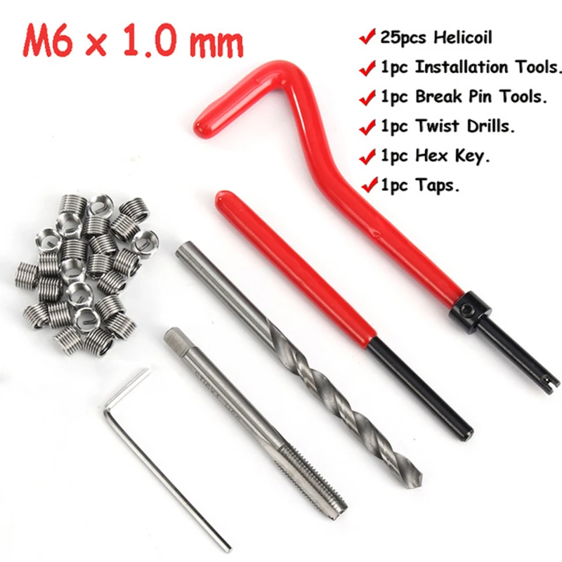

30Pcs M6 Thread Repair Insert Kit Compatible Hand Tool Set For Auto Repairing
