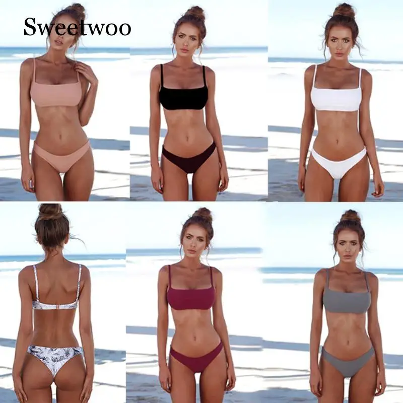 

2019 New Summer Women Solid Bikini Set Push-up UnPadded Bra Swimsuit Triangle Bather Suit Swimming Suit Biquini Drop Ship