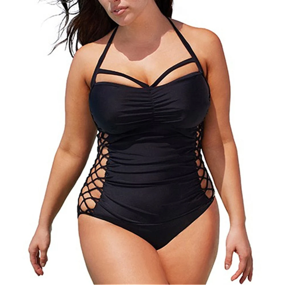 Aliexpress Com Buy Sexy Plus Size Swimwear Women One Piece Swimsuit Cut Out Halter