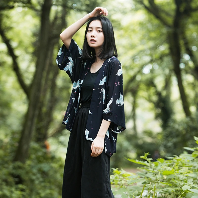 Japanese kimono yukata kimono cardigan fashion blouse women women long sleeve cardigan haori traditional kimonos FZ005