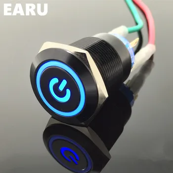 

25mm Black Metal Stainless Steel Waterproof Latching Doorebll Horn LED Push Button Switch Car Auto Engine Start PC Power Symbol