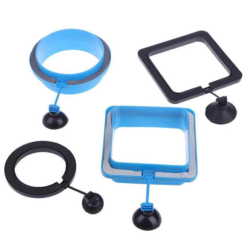 

1PC Black Or Blue Aquarium Feed Ring Fish Tank Station Floating Food Square Circle Feeder Sucker Cup Accessory Supply