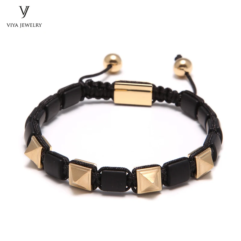 

Real Ges Black Onyx Bead Bracelet With Charms Pyramid Handmade Pyramid Bracelets Custom The Best Christmas Friend Family Gifts