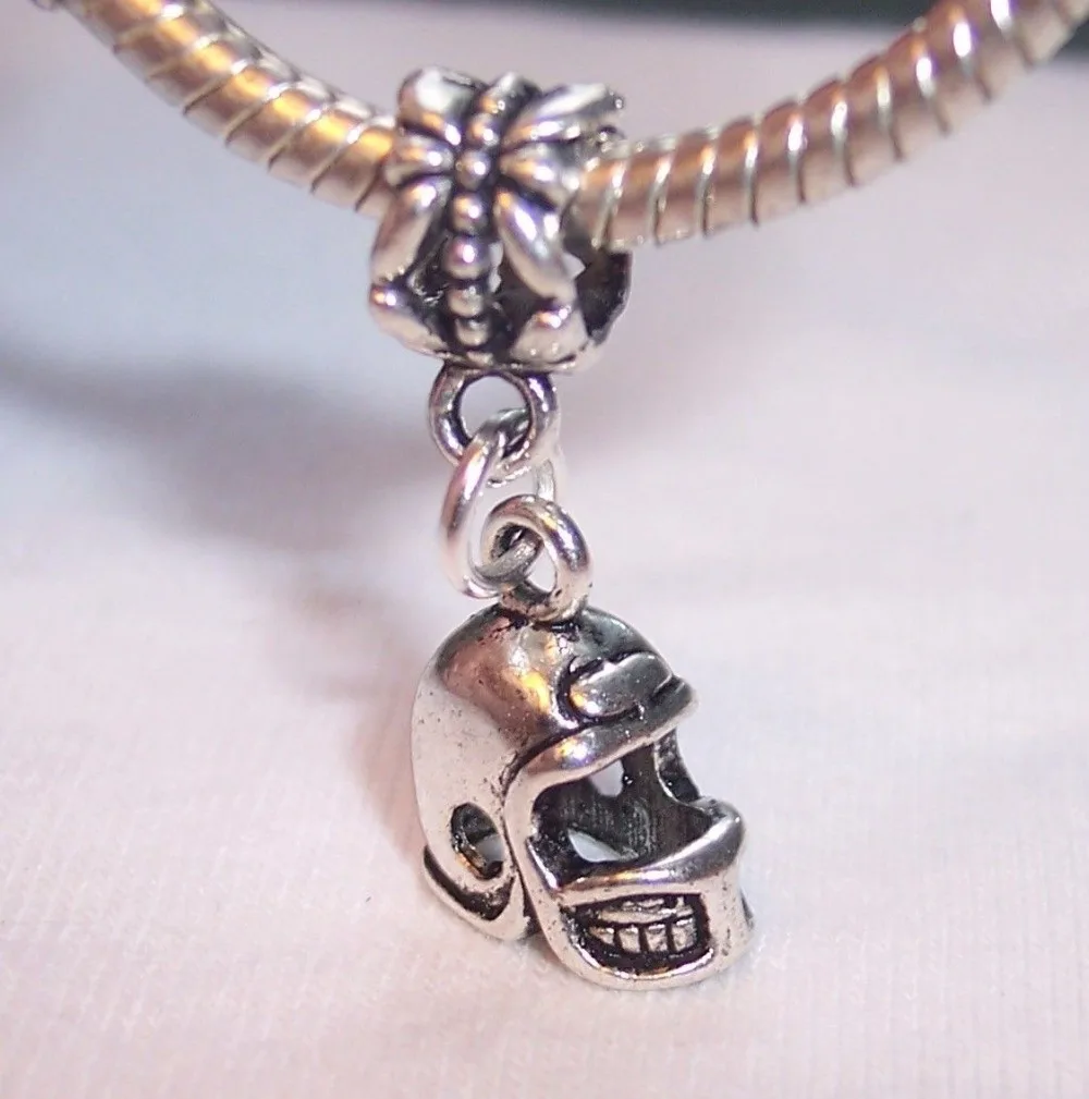 

100pcs Tibetan Silver Football Helmet Sports Dangle Bead fits Silver European Style Charm Bracelets 25.5x12x7.5mm 4558L