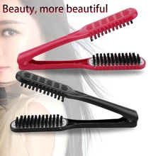 Ceramic Straightening Comb Double Sided Brush Clamp Hair Hairdressing Natural Fibres Bristle Hair Comb Hairstylig Tool