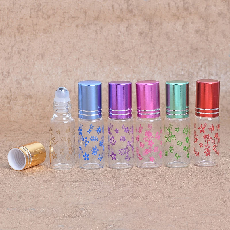 

MUB- 5ml Mini Portable Glass Roll-on Essential Oil Bottle Butterfly Print Perfume Bottle for Travel Empty Container High Quality