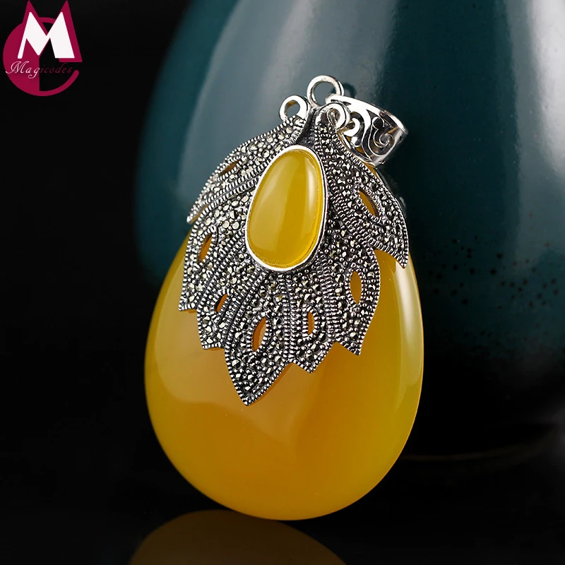 Buy Big Yellow Chalcedony Pendant 100 Real 925