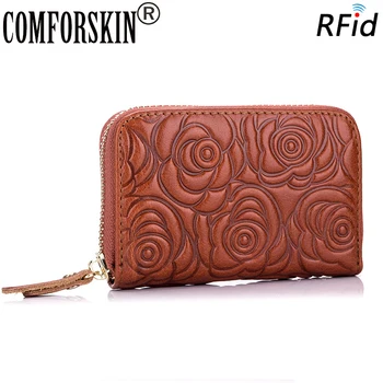 

COMFORSKIN Brand Luxurious Guaranteed Cowhide Leather Card Wallet For Women 2019 New Arrivals Stylish RFID ID Credit Card Holder