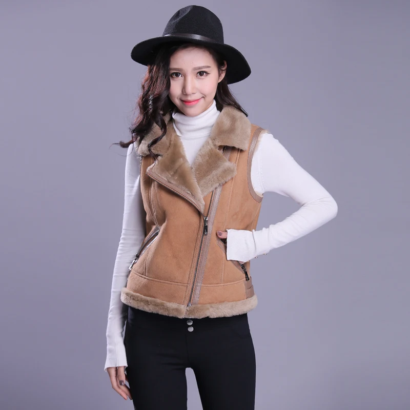 Leather Vest Women Shearling Coat Sheepskin Leather Outerwear Fashion