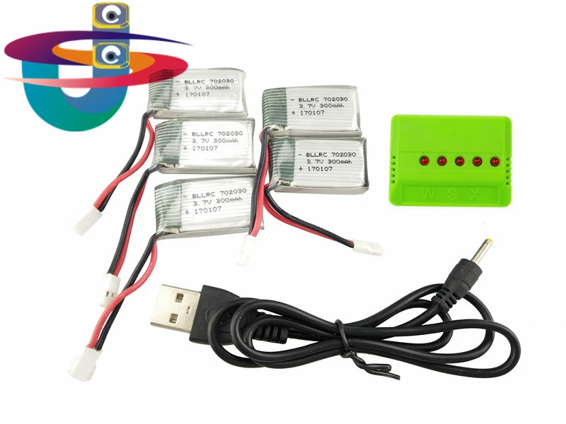 5 в 1x5 Зарядное устройство + шт. 3.7 В 300 мАч lipo Батарея для Hubsan X4 H107 H107L h107D Нибиру E55 FQ777