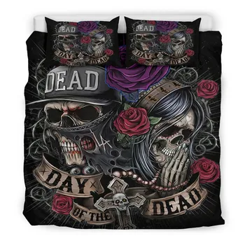 

Dropshipping 3pcs King Bedding Set Queen Duvet Cover Pillow Cases Twin Full Queen King Size Bed Linen Set wedding Skull flower