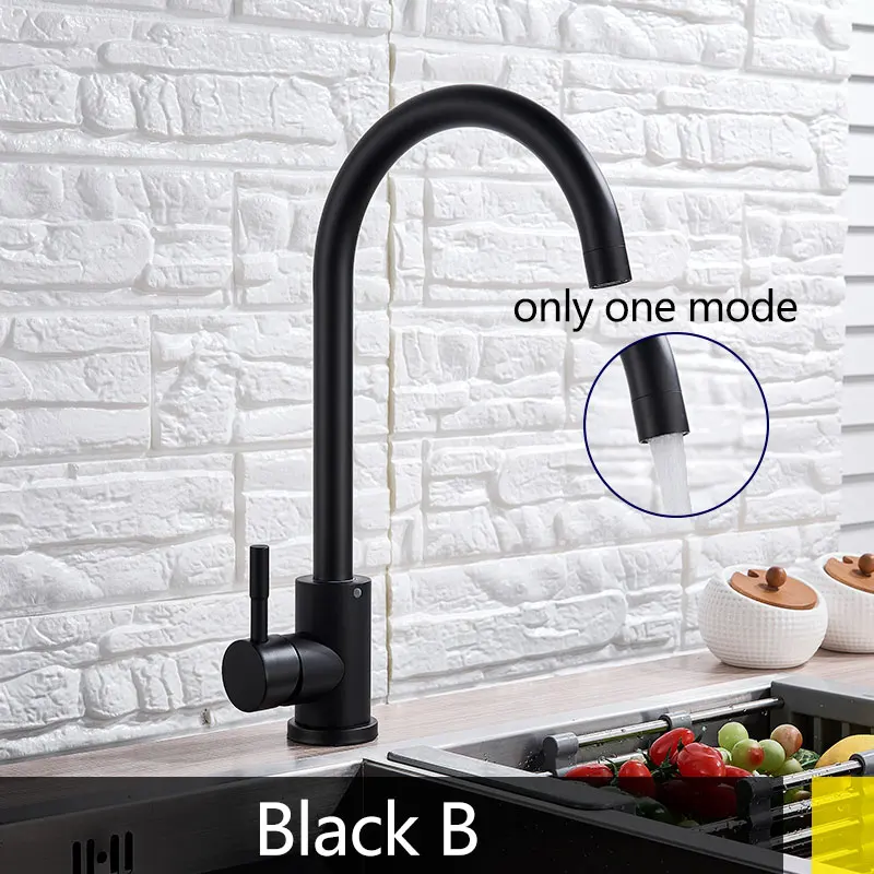 Stainless steel Brushed Nickel or Black one stream modes kitchne faucet hot cold mixer tap rotation deck mount torneira crane - Цвет: black B