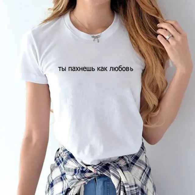 

Russian Letter Print Camisetas T Shirt women Funny street style tops Kawaii Feminina Camiseta tumblr causal Fashion Clothes Tees